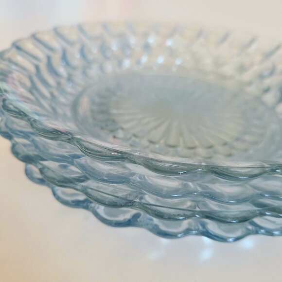 Set of 4 vintage Anchor Hocking 'Bubble'' pattern blue glass bowls/soup plates. - Picture 1 of 4